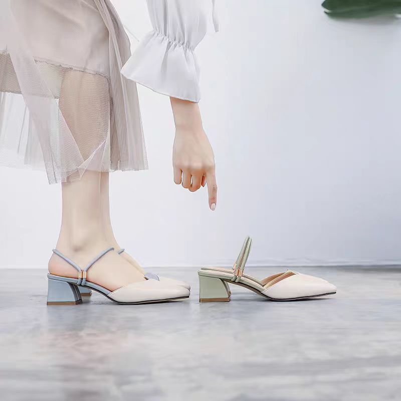 Color Block Chunky Heel Sandals – Stylish Mid-Heel Slingback for Women