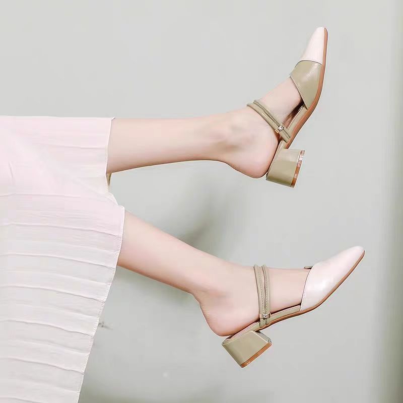 Color Block Chunky Heel Sandals – Stylish Mid-Heel Slingback for Women