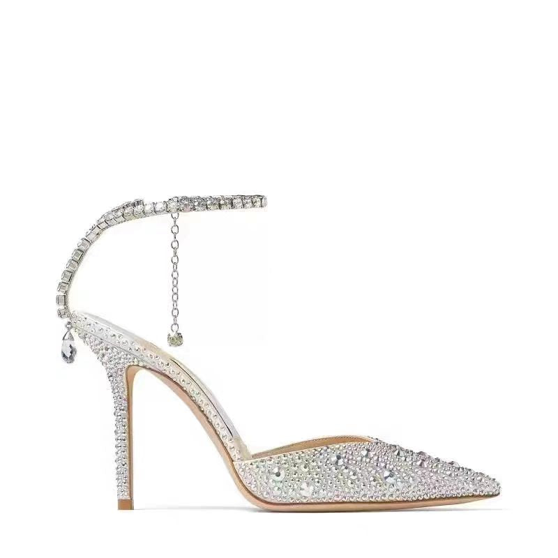 Elegant Crystal Ankle Strap High Heels for Wedding & Party