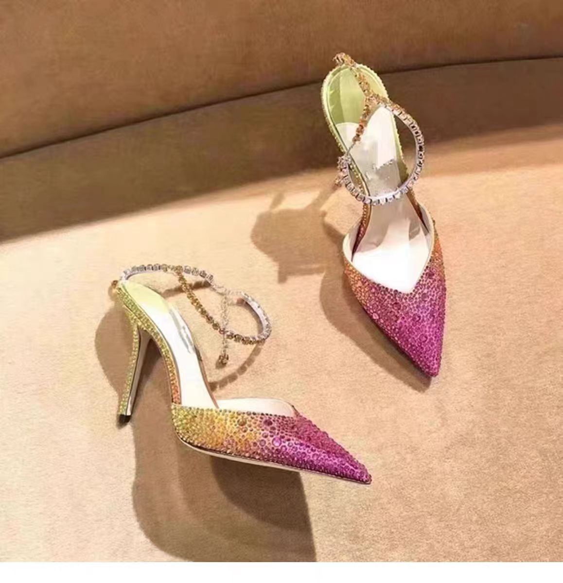 Elegant Crystal Ankle Strap High Heels for Wedding & Party