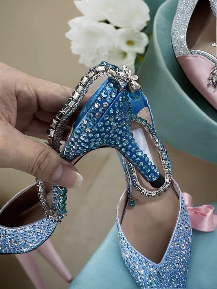 Elegant Crystal Ankle Strap High Heels for Wedding & Party