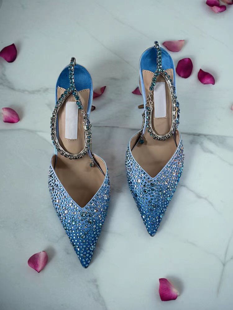 Elegant Crystal Ankle Strap High Heels for Wedding & Party