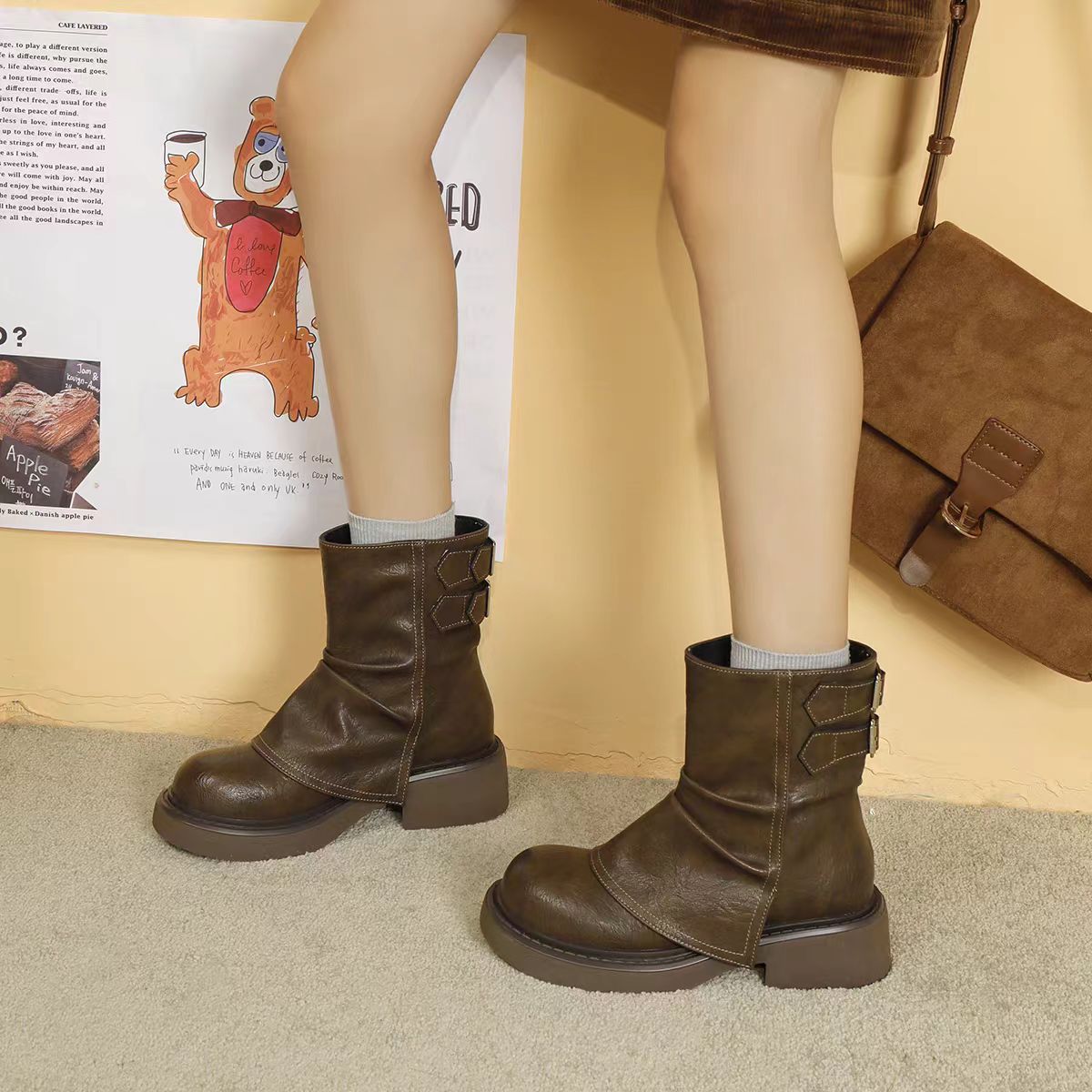 Retro Wrinkled Short Boots