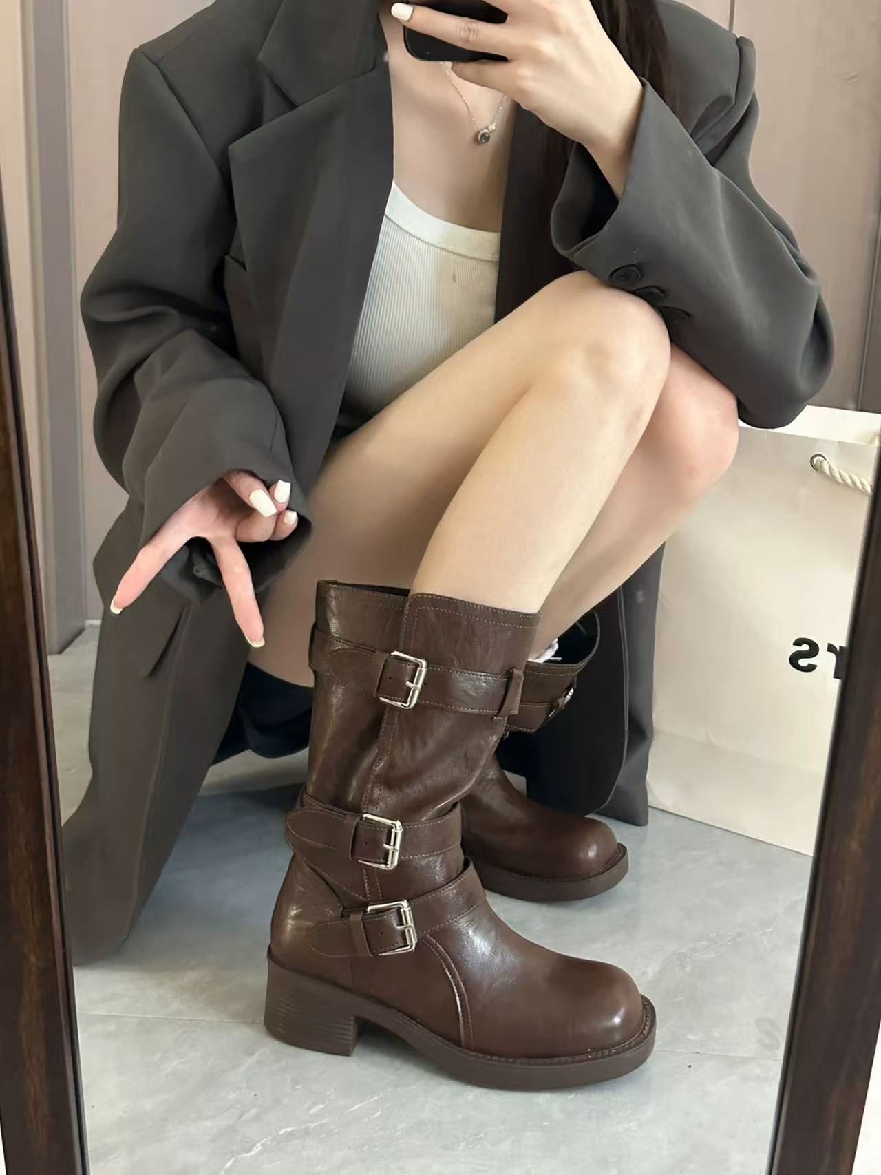 Wholesale Women’s Leather Buckle Boots | Mid-Heel Casual Ankle Boots