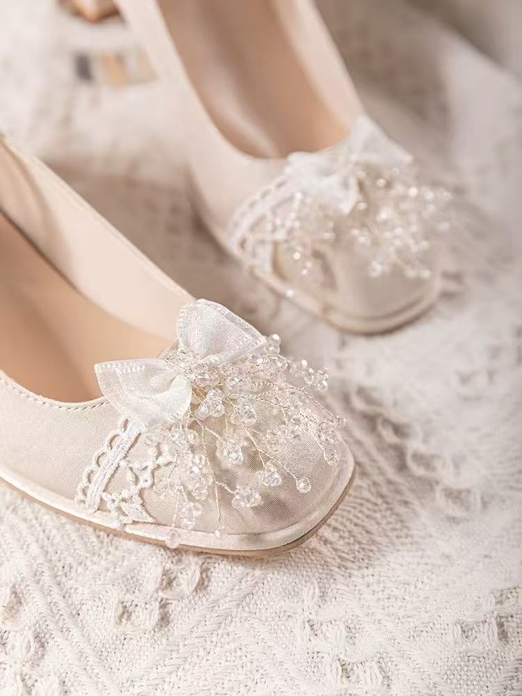 Pearl Ankle Strap Bridal Shoes – Elegant Block Heel Wedding Pumps