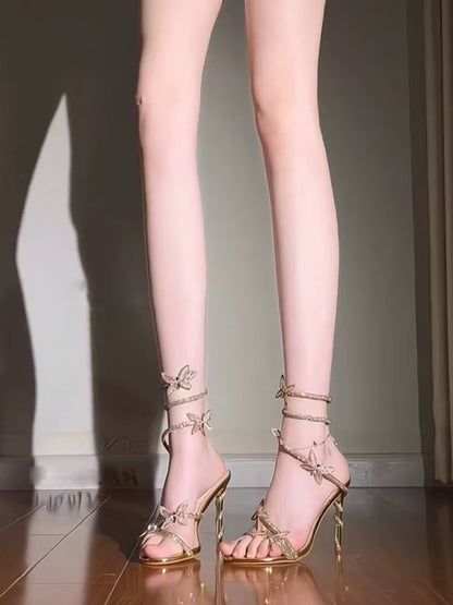 Elegant Butterfly Tie-Up Stiletto Sandals