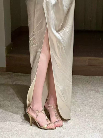 Elegant High Heel Sandals with Decorative Chains