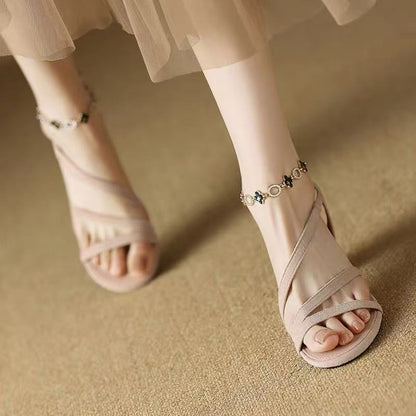 Stylish Cross Strap Open Toe Sandals – Elegant Women’s Heels