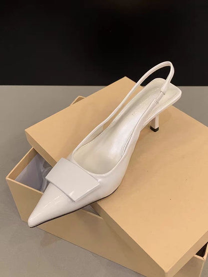 Vintage Embossed White Pointed Slingback Heels │ French-Inspired Workwear Elegance