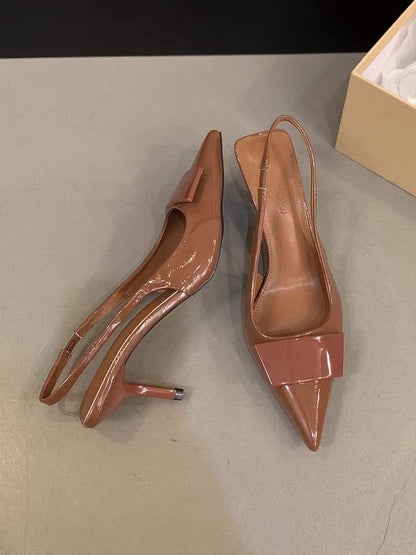 Vintage Embossed White Pointed Slingback Heels │ French-Inspired Workwear Elegance