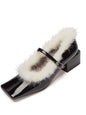 Faux Fur Edge Loafers – Retro Square Toe Slip-Ons