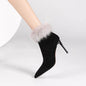 Pointed Toe Fur Ankle Boots – Elegant Winter Heels