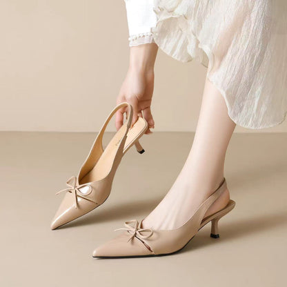 Bow Detail Pointed Toe Stiletto Heels (3 Colors)