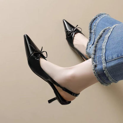 Bow Detail Pointed Toe Stiletto Heels (3 Colors)