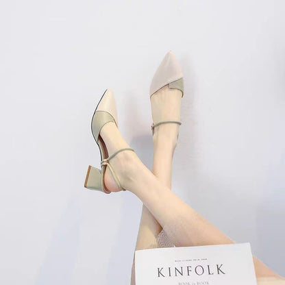 Color Block Chunky Heel Sandals – Stylish Mid-Heel Slingback for Women