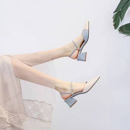 Color Block Chunky Heel Sandals – Stylish Mid-Heel Slingback for Women