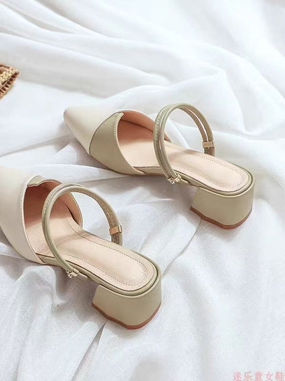 Color Block Chunky Heel Sandals – Stylish Mid-Heel Slingback for Women