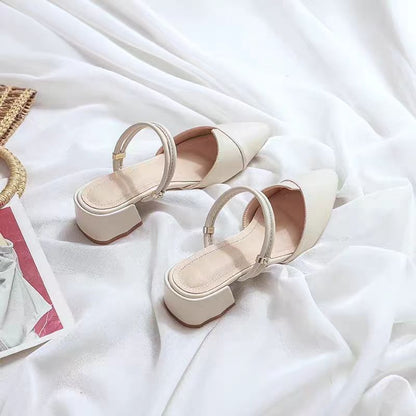 Color Block Chunky Heel Sandals – Stylish Mid-Heel Slingback for Women