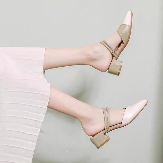 Color Block Chunky Heel Sandals – Stylish Mid-Heel Slingback for Women