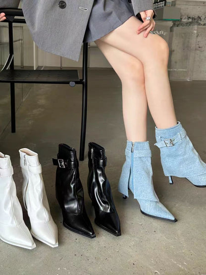 Square-Toe Ankle Boots with Buckle Strap – 4 Colors