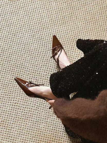 Patent Leather Slingback Pointed Heels – Strappy Stiletto Pumps for Women