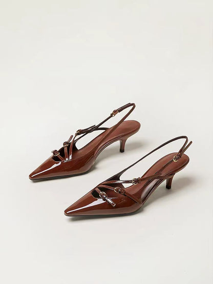 Patent Leather Slingback Pointed Heels – Strappy Stiletto Pumps for Women