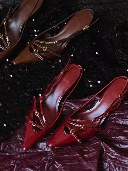 Patent Leather Slingback Pointed Heels – Strappy Stiletto Pumps for Women