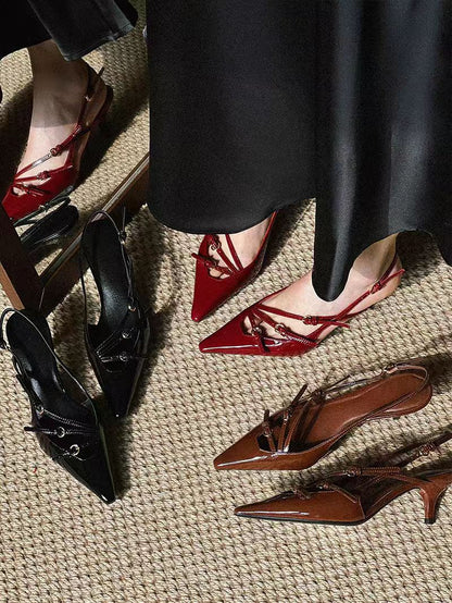 Patent Leather Slingback Pointed Heels – Strappy Stiletto Pumps for Women