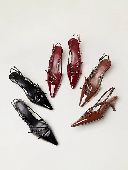 Patent Leather Slingback Pointed Heels – Strappy Stiletto Pumps for Women