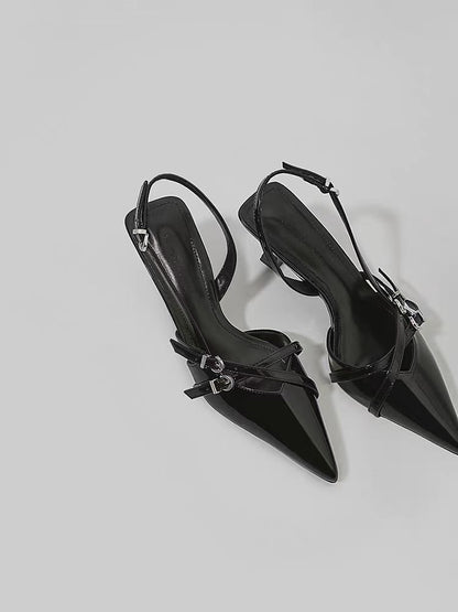 Patent Leather Slingback Pointed Heels – Strappy Stiletto Pumps for Women