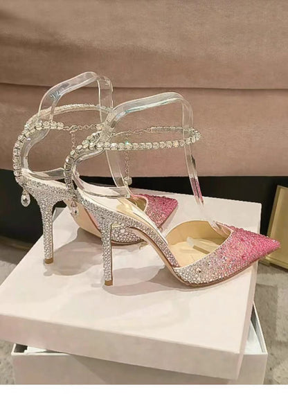 Elegant Crystal Ankle Strap High Heels for Wedding & Party