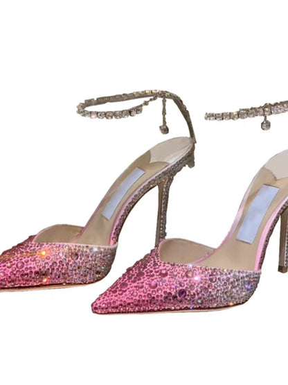 Elegant Crystal Ankle Strap High Heels for Wedding & Party