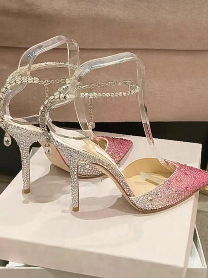 Elegant Crystal Ankle Strap High Heels for Wedding & Party
