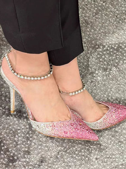 Elegant Crystal Ankle Strap High Heels for Wedding & Party