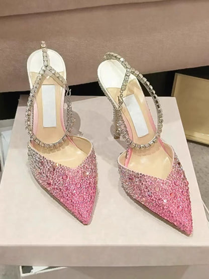 Elegant Crystal Ankle Strap High Heels for Wedding & Party