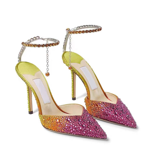 Elegant Crystal Ankle Strap High Heels for Wedding & Party