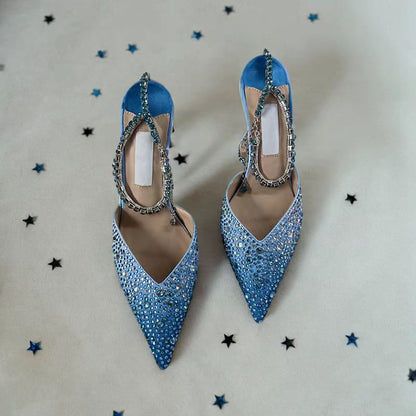 Elegant Crystal Ankle Strap High Heels for Wedding & Party