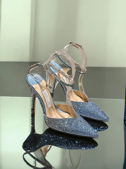 Elegant Crystal Ankle Strap High Heels for Wedding & Party