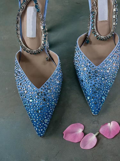 Elegant Crystal Ankle Strap High Heels for Wedding & Party