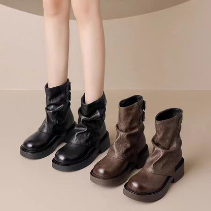 Retro Wrinkled Short Boots