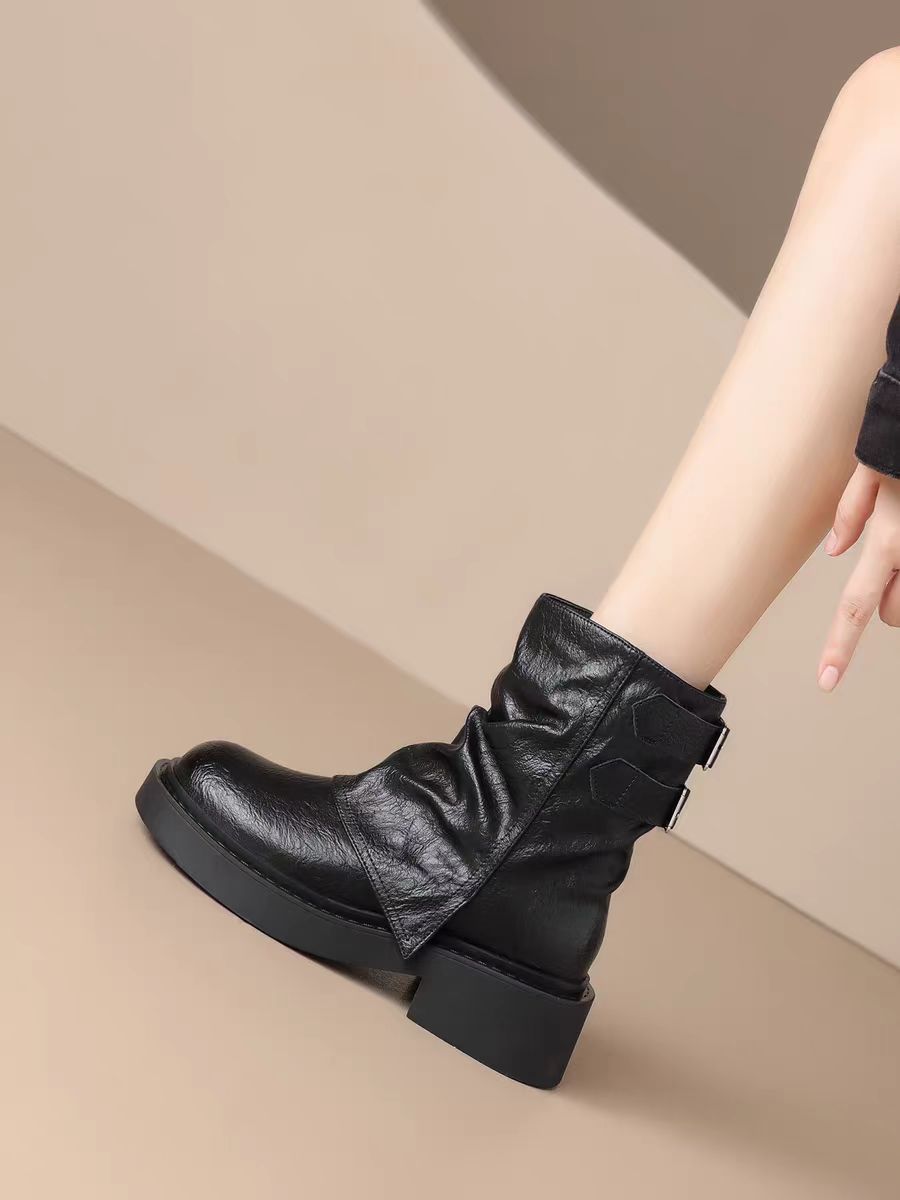 Retro Wrinkled Short Boots