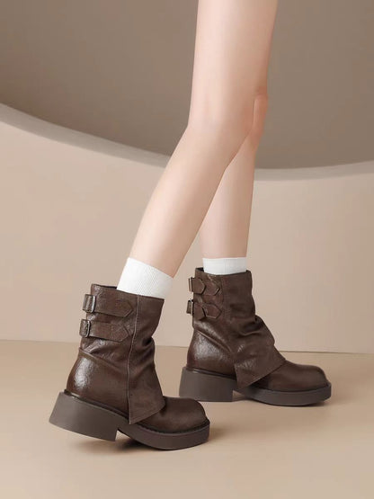 Retro Wrinkled Short Boots