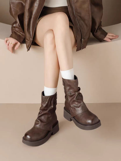 Retro Wrinkled Short Boots
