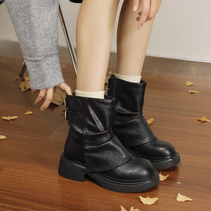 Retro Wrinkled Short Boots