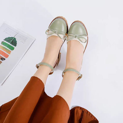 Elegant Tweed Bowknot Block Heel Shoes – Chic Square Toe with Ankle Strap