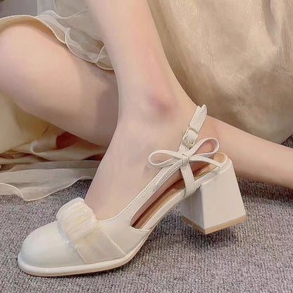 Ruffle Trim Block Heel Sandals – Elegant Retro