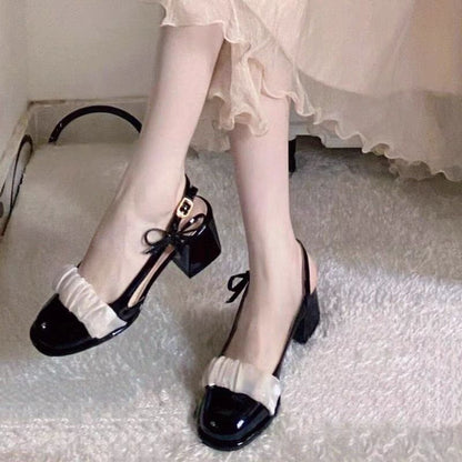 Ruffle Trim Block Heel Sandals – Elegant Retro