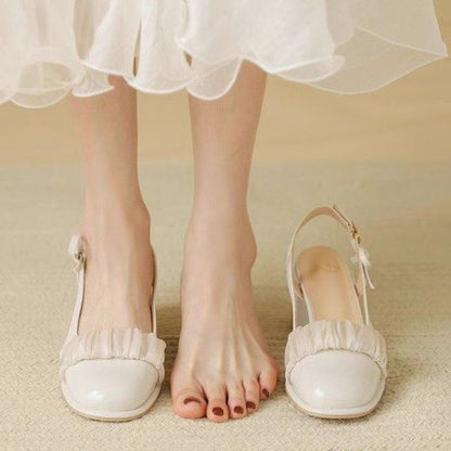 Ruffle Trim Block Heel Sandals – Elegant Retro