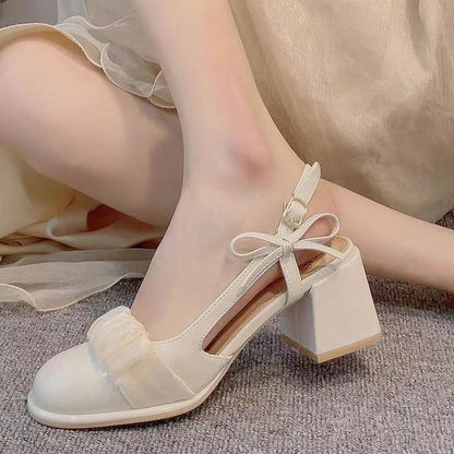 Ruffle Trim Block Heel Sandals – Elegant Retro