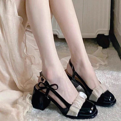 Ruffle Trim Block Heel Sandals – Elegant Retro
